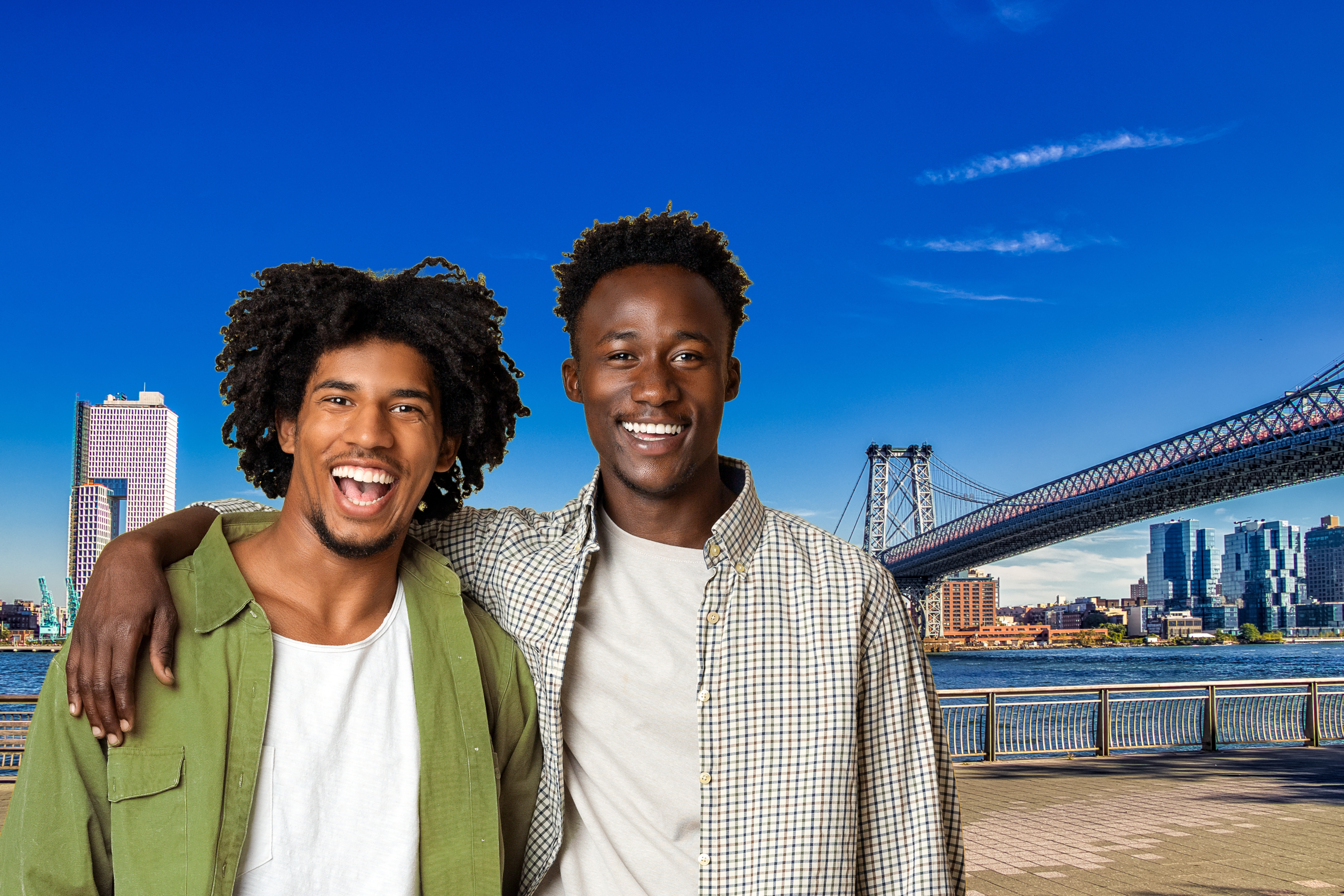 An image of a black gay couple in Brooklyn after a satisfied online session at Gay Couples Therapy in NYC.